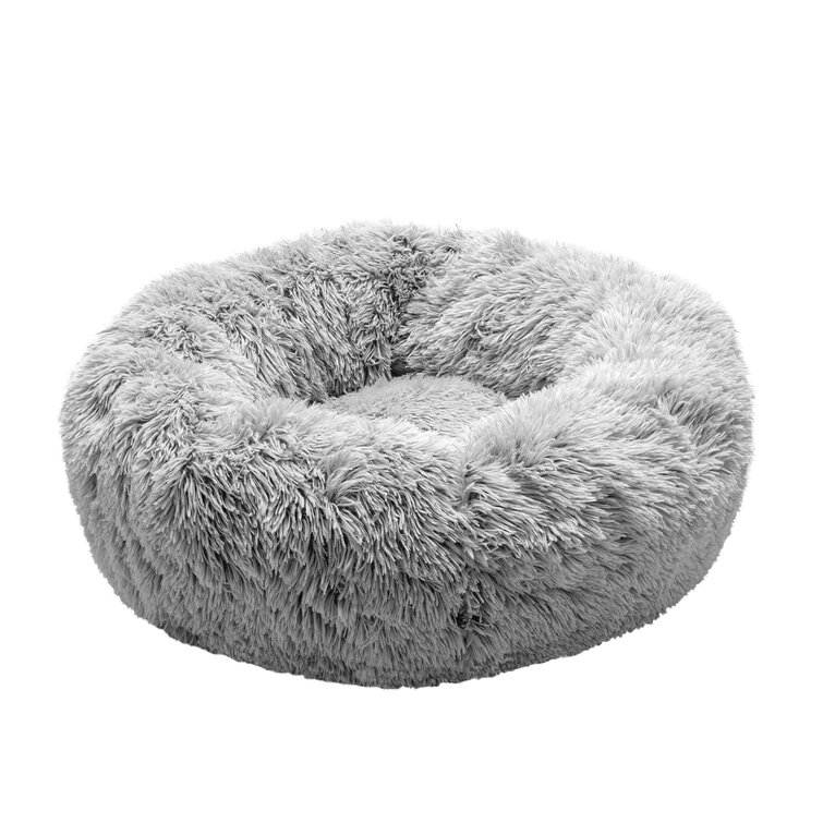 Super Soft Fluffy Luxe Plush Round Cat and Dog Beds Donut Cuddler Round Self-Warming Cat Bed Calming Bed for Dogs M, Gray 3