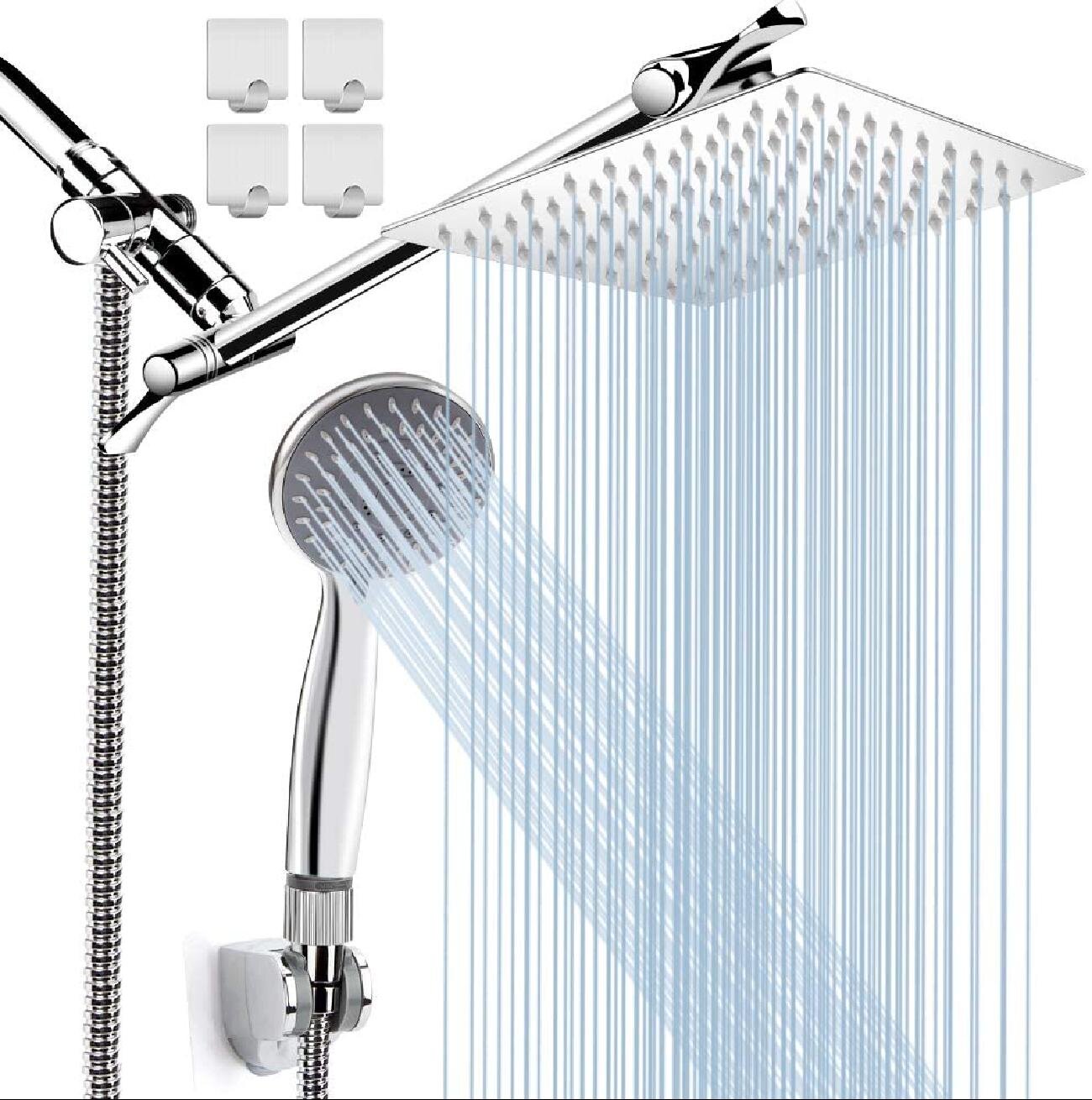 NEW 8" Chrome Plated Rain Shower Head & Round Solid Brass Wall Mounted Arm 