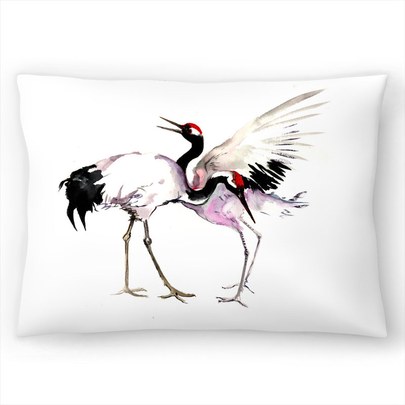 East Urban Home Japanese Crane Dance Lumbar Pillow Wayfair