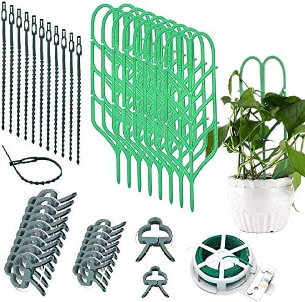 18 Pieces Plant Cages Support Plastic Garden Plant Holder Flower Climbing Trellis with 100 Pieces Metallic Twist Ties