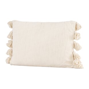 Creative Co-Op Coastal Decorative Woven Recycled Cotton Blend Lumbar Stripes and Tassels Pillow Blue & White 