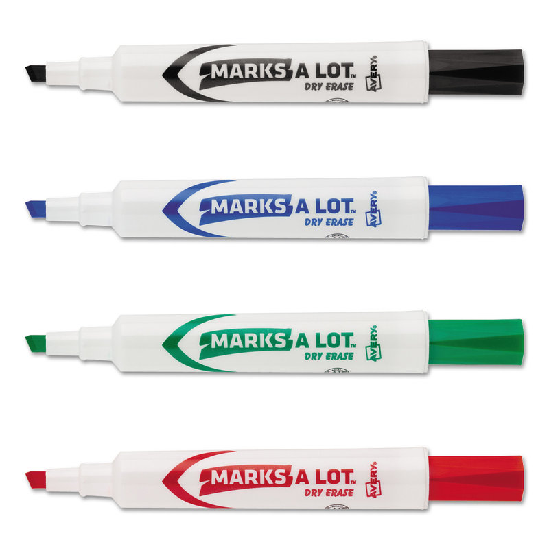 Marks-A-Lot Desk Style Dry Erase Markers, Chisel Tip (4 Pack)