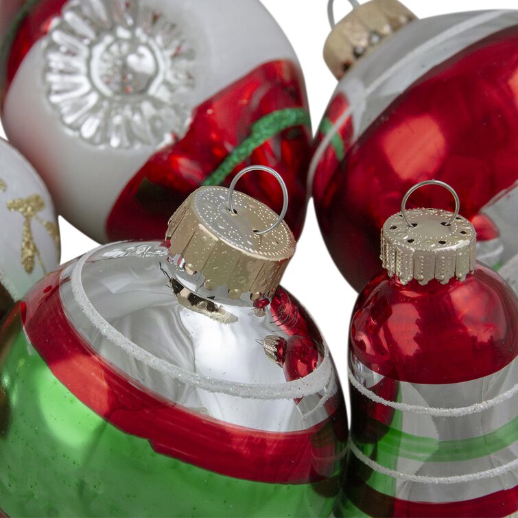 Retro Style Glittered Red & White Striped Christmas Ornament 3.5" 