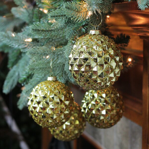 6 Glitter Stars 100mm Gold Snow White Shatterproof Christmas Tree Decoration