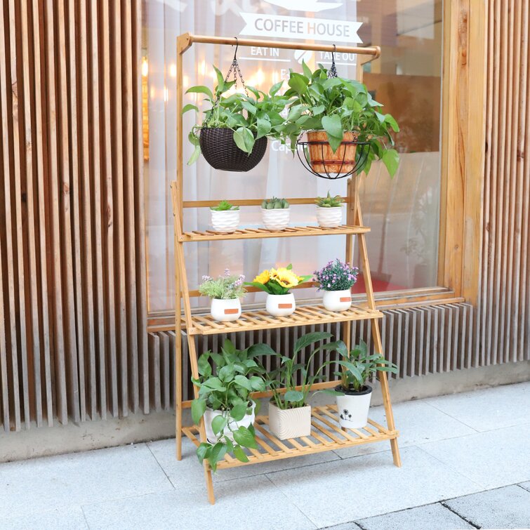 Arlmont & Co. Bamboo 3-tier Hanging Plants Stand Folding Planter Pot Organizer  Storage Shelves Rack Flower Display Shelving Unit Holder | Wayfair