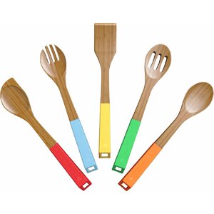 5 Piece Bamboo Wooden Spoons and Cooking Utensil Set