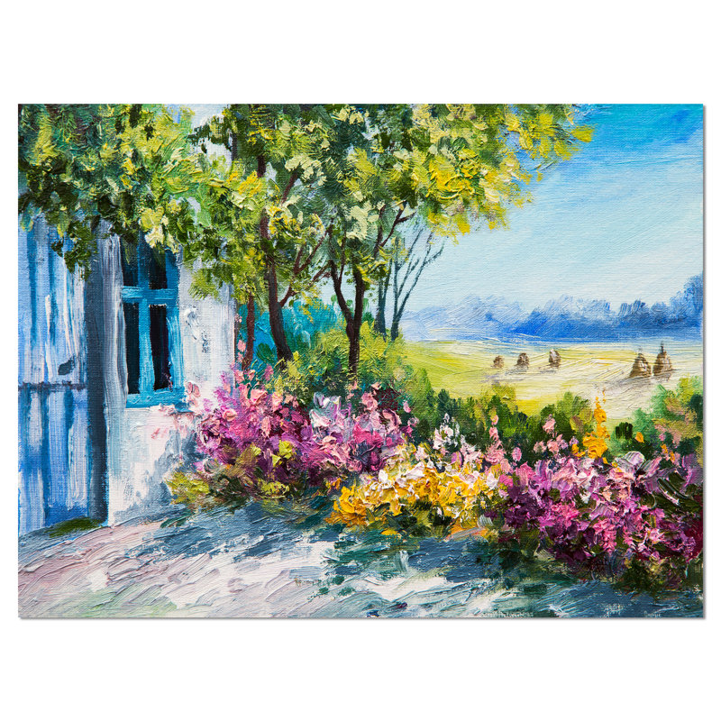 Designart Garden Near The House Landscape Oil Painting Print On