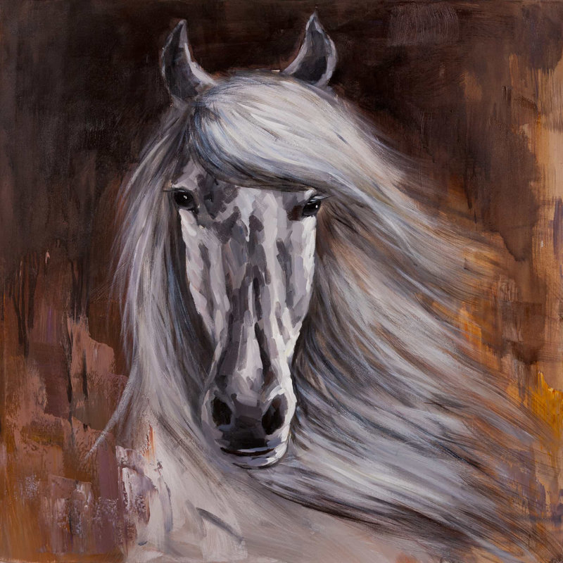 Millwood Pines Proud White Horse Oil Painting Print On Canvas