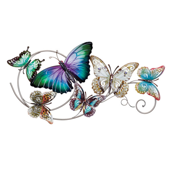 BLUE BUTTERFLY WITH WILDFLOWERS METAL WALL SCULPTURE WALL ART WALL DECOR 