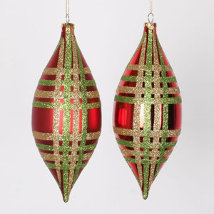 Glitter Plaid Shatterproof Christmas Finial Drop Ornament (Set of 4)