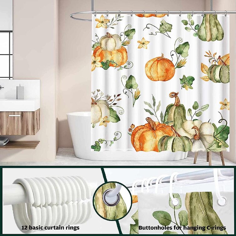 Watercolor Thanksgiving Fall Harvest Pumpkin Shower Curtain Set Bathroom Decor