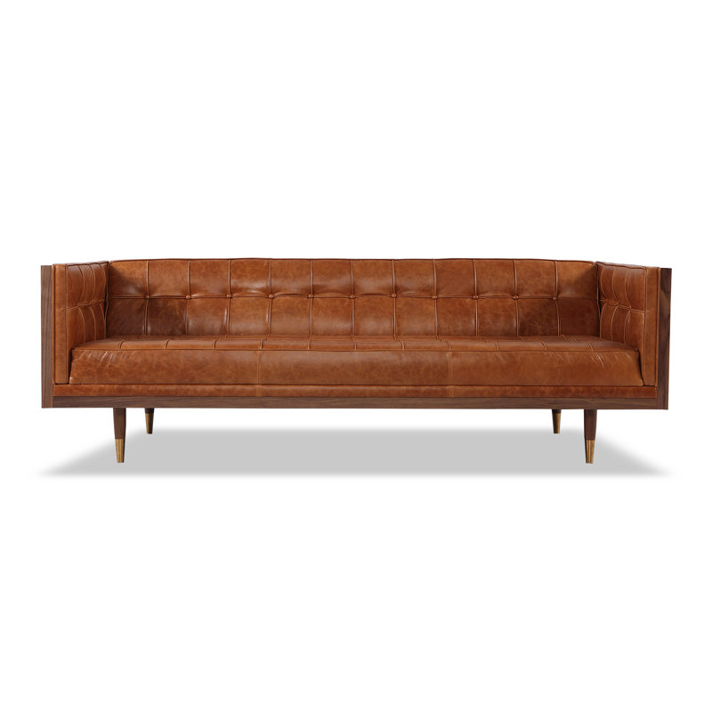 Carey Mid Century Modern Box Leather Sofa Reviews Allmodern Carey Mid Century Modern Box Leather Sofa