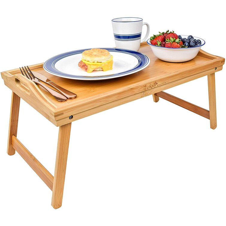Folding Bamboo Wooden Breakfast Serving Lap Tray Over Bed Table with Legs