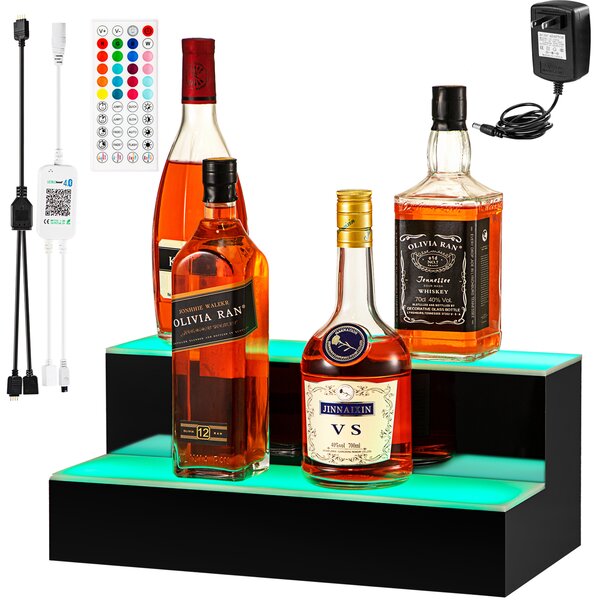 Bar Display Glass Liquor Bottle 44” LED Lighted Wall Mounted Floating Shelf 