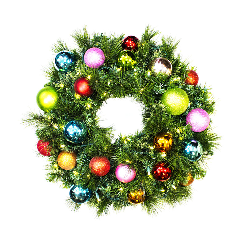 Queens Of Christmas Pre Lit Sequoia Wreath Decorated With Tropical
