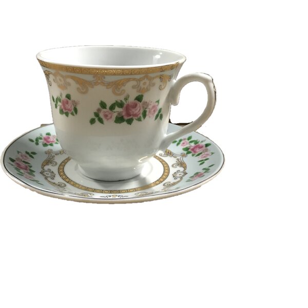 12 Pcs  Gold with  Floral Design  Tea Cup/Saucer Set For 6 Persons 
