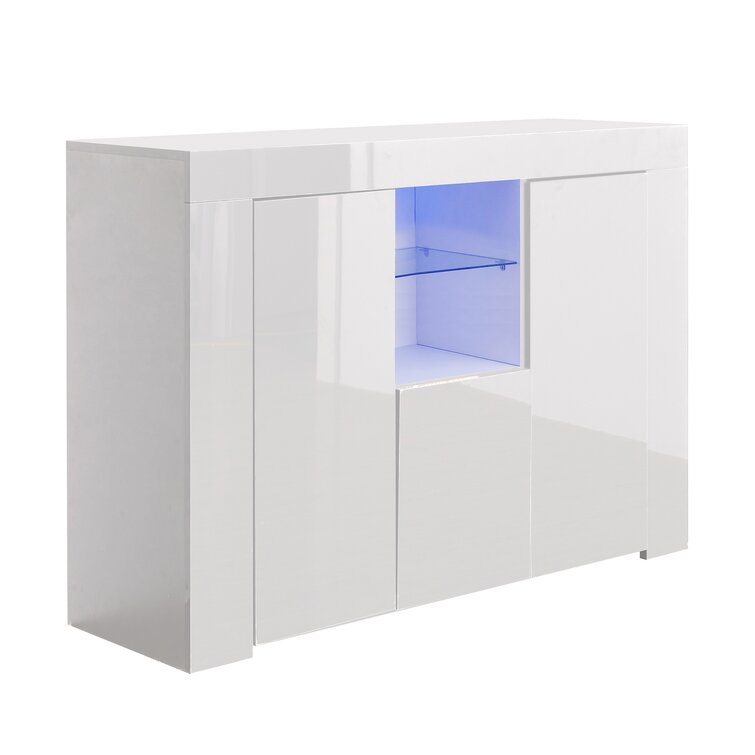 Cupboard Sideboard Display Cabinet LED Unit High Gloss Door Glass Shelf Storages