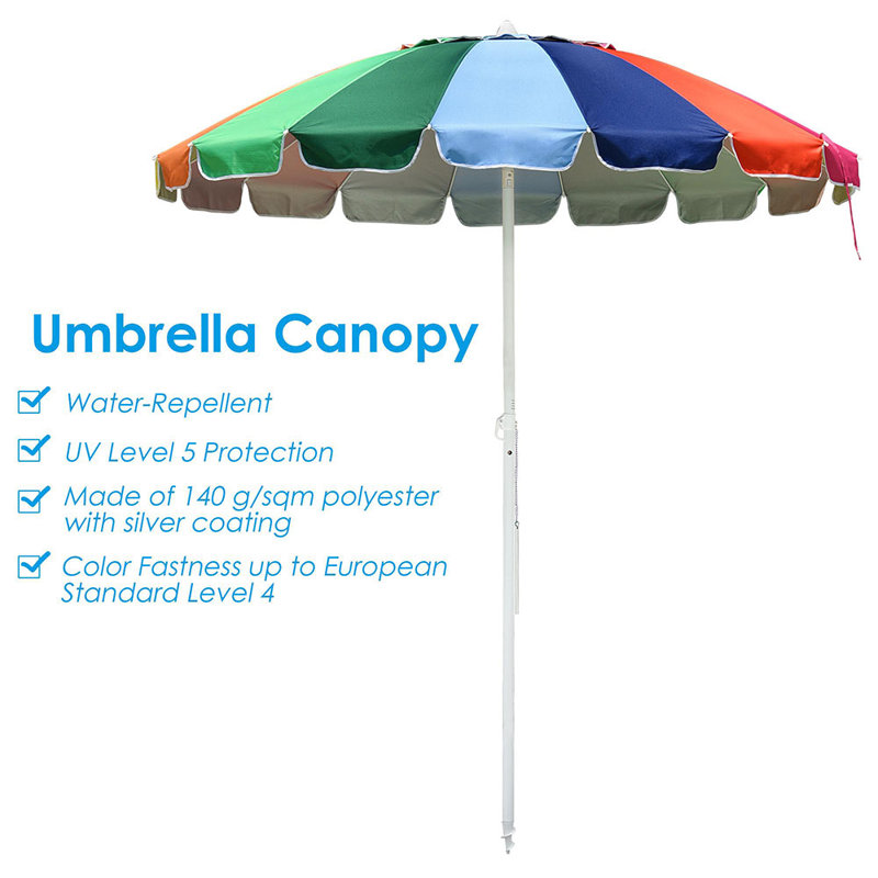 Freeport Park Metal Rainbow Beach Patio Umbrella 16 Rib Tilt Market Table Umbrella Outdoor Sunshade Cover Sand Anchor Wayfair Ca