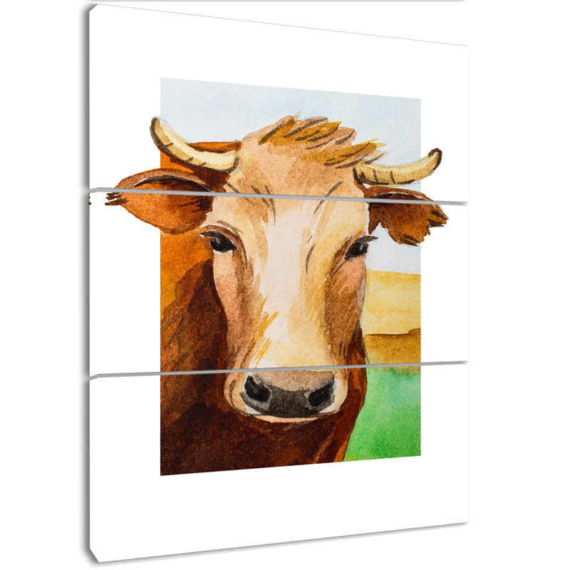 East Urban Home Cow Portrait Oil Painting Print Multi Piece