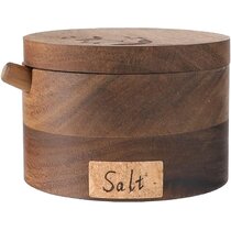 Grey Big Capacity Natural Acacia Wood Salt Cellar Pepper Box Spice Container with Marble Lid