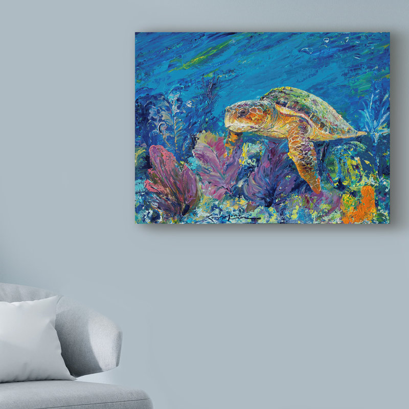 Charlton Home Loggerhead Turtle Acrylic Painting Print On