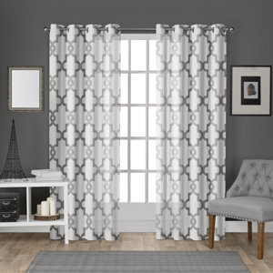 Lovejoy Burnout Geometric Sheer Grommet Curtain Panels (Set of 2)