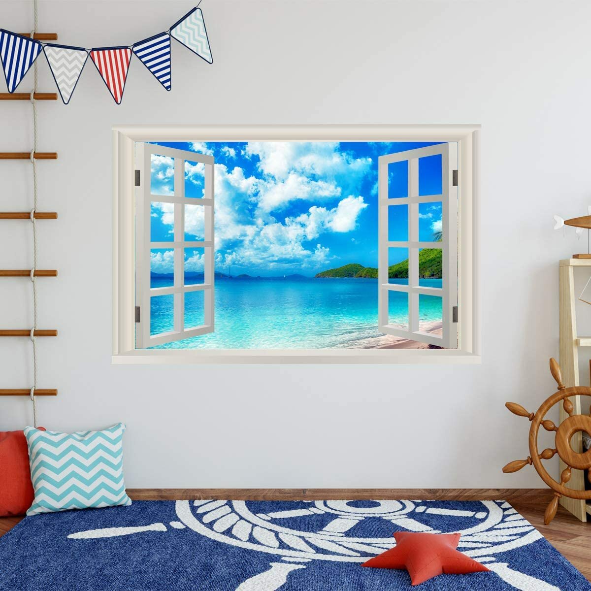Window 3d Frame Full Colour Sunrise Wall Sticker Art Self Adhesive Poster Print