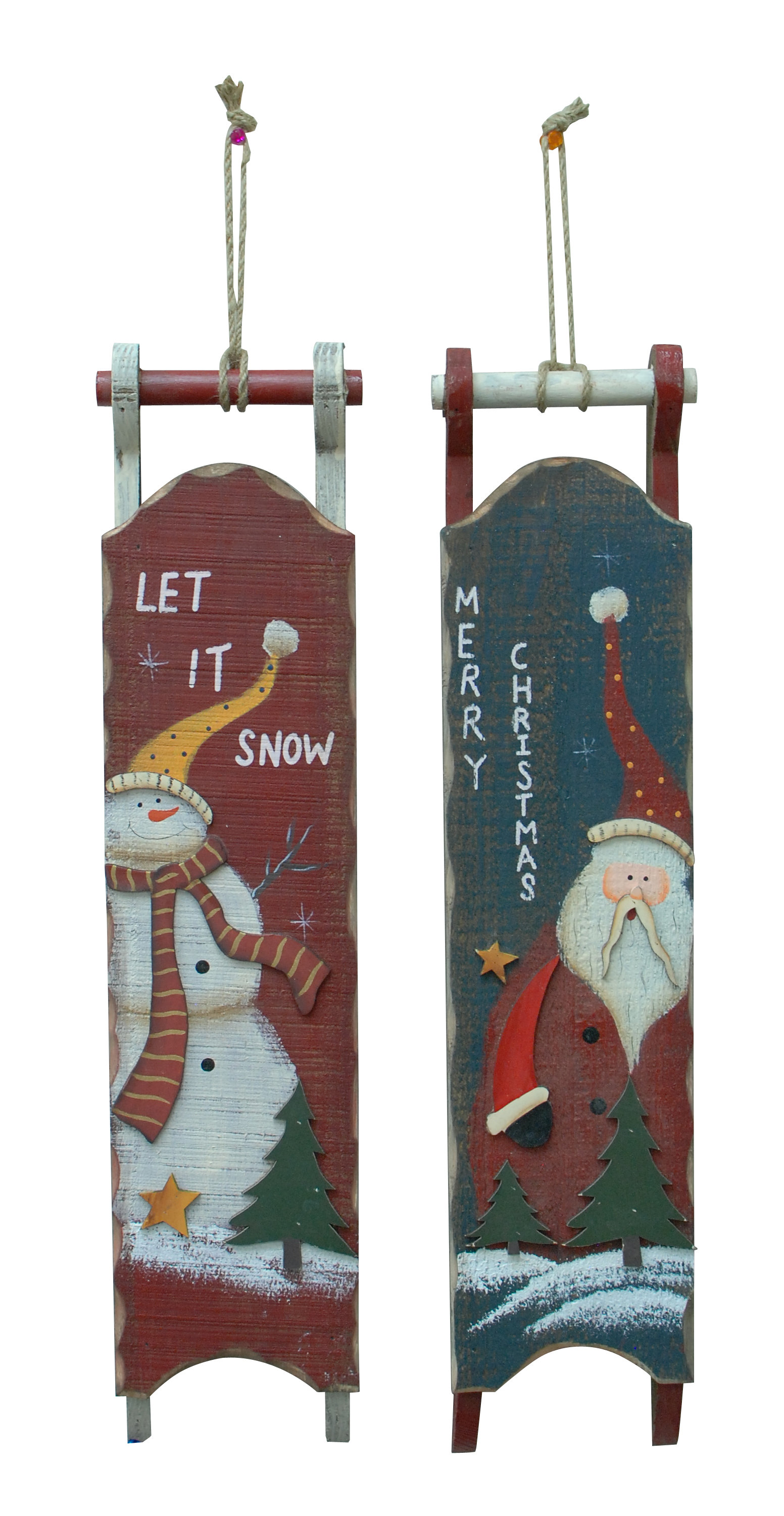 Attractiondesignhome 2 Piece Santa Snowman Hand Painted Sleigh