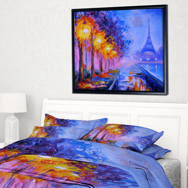 East Urban Home View Of Paris Eiffel Tower Framed Oil Painting Print On Wrapped Canvas Wayfair