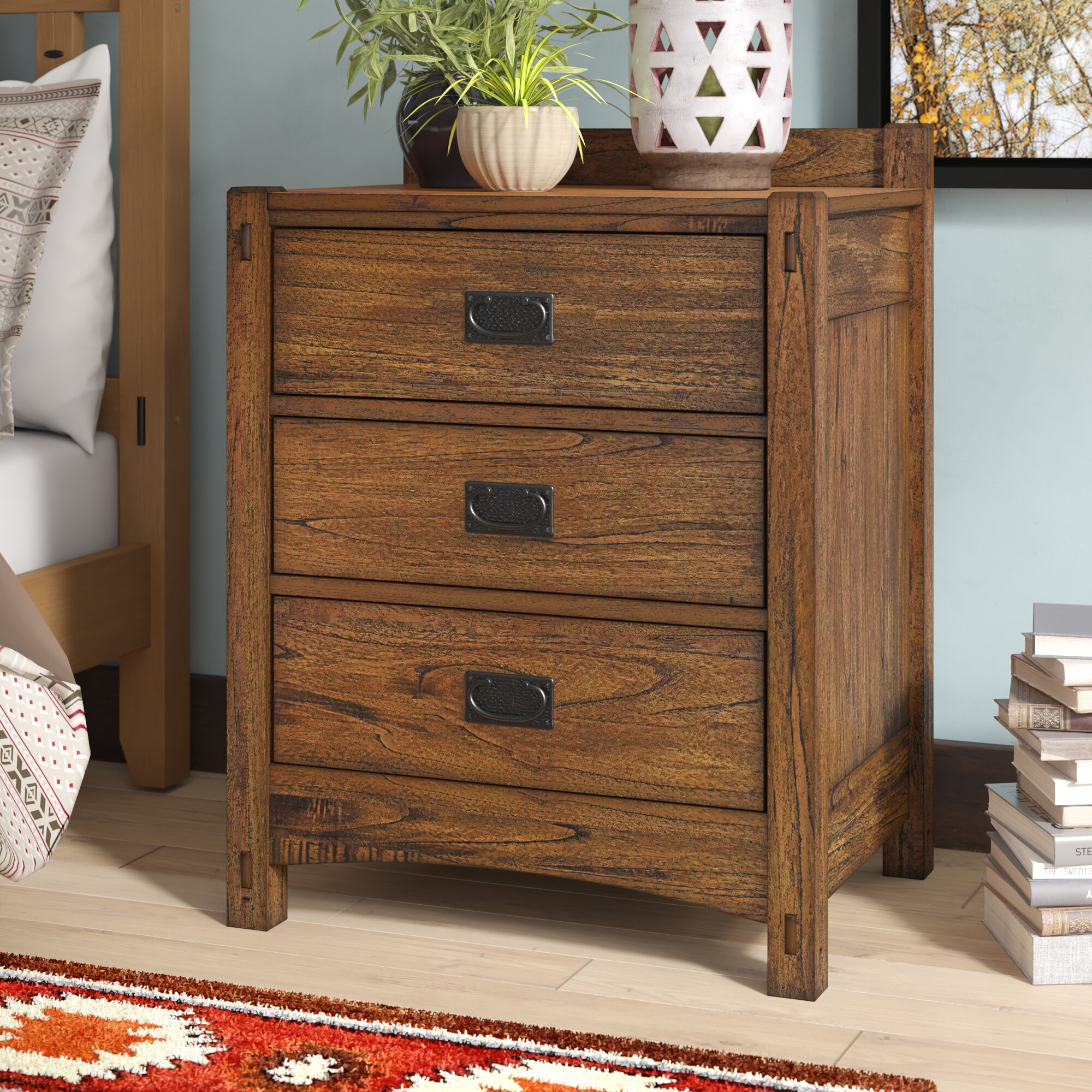 3 drawer solid wood nightstand