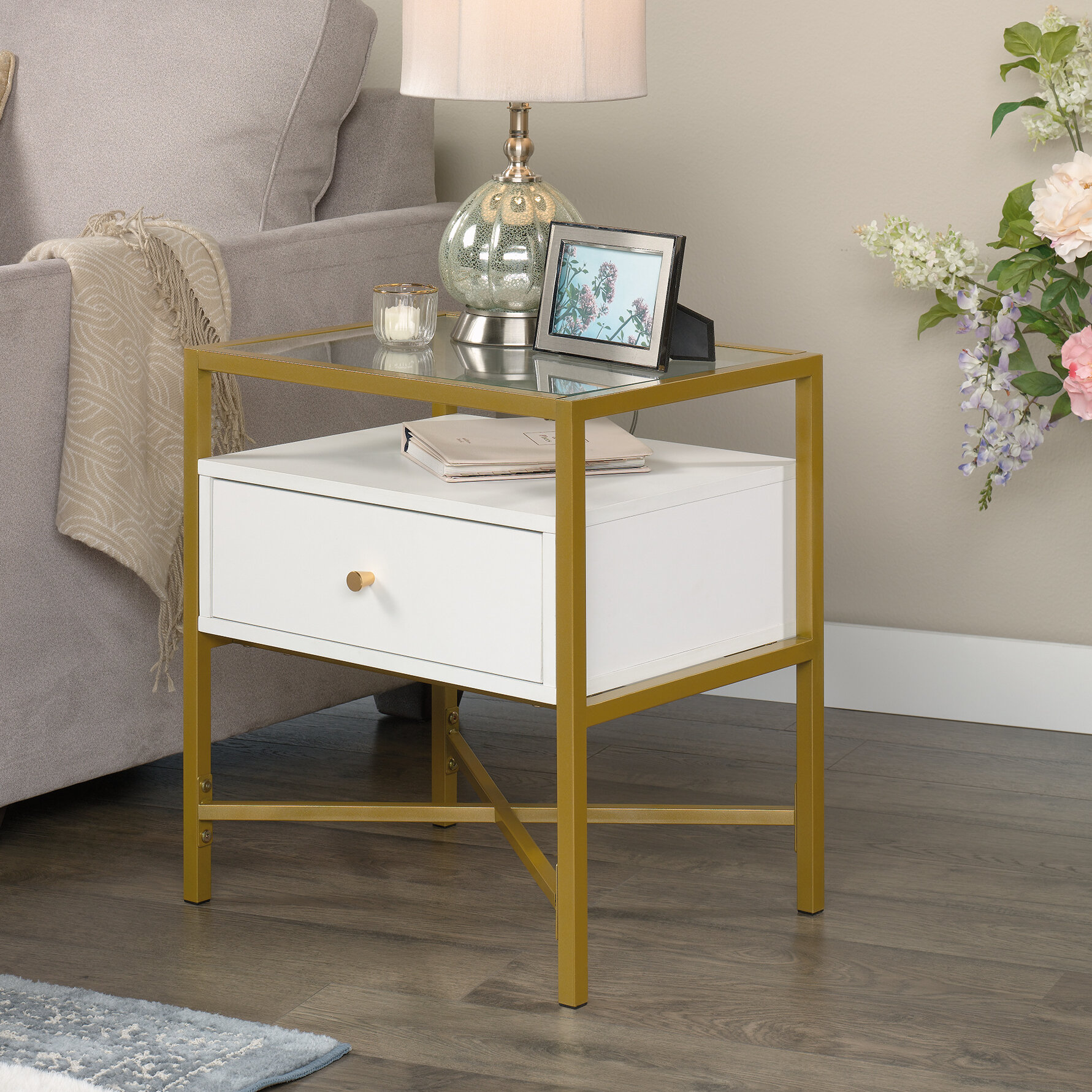 Delong 21.75'' Tall Glass End Table with Storage