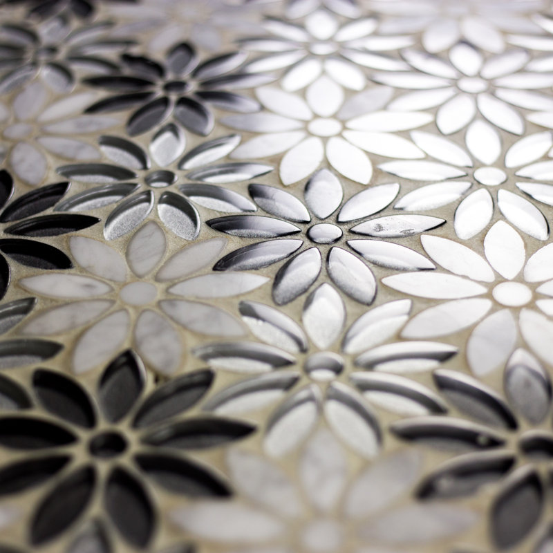 Abolos Flower Fusion Marble Gl Tile In Gray Silver Wayfair Flower Fusion Marble Gl Tile In Gray Silver