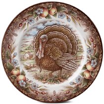 Set of 4 222 Fifth Safra Thanksgiving Turkey Appetizer Dessert Plates 