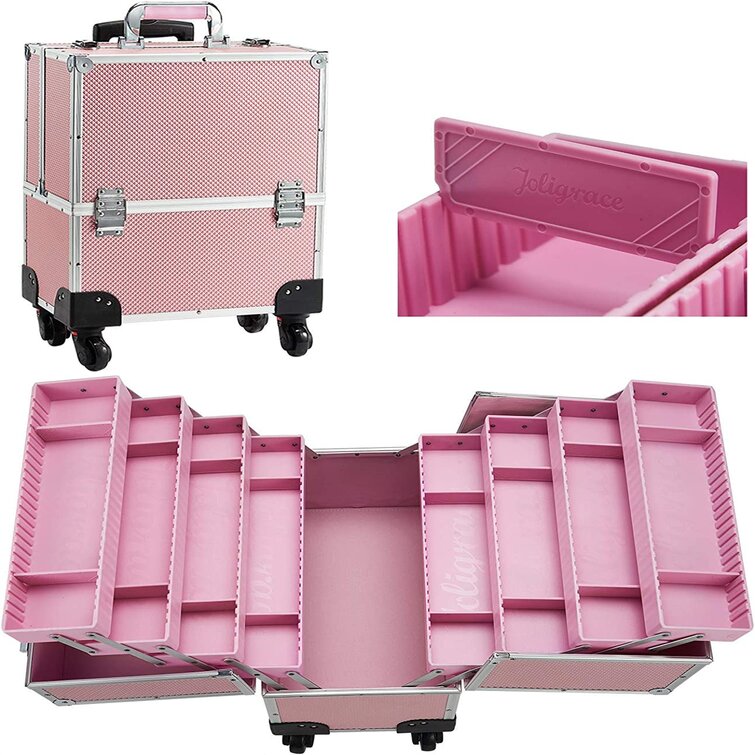 pink rolling makeup case