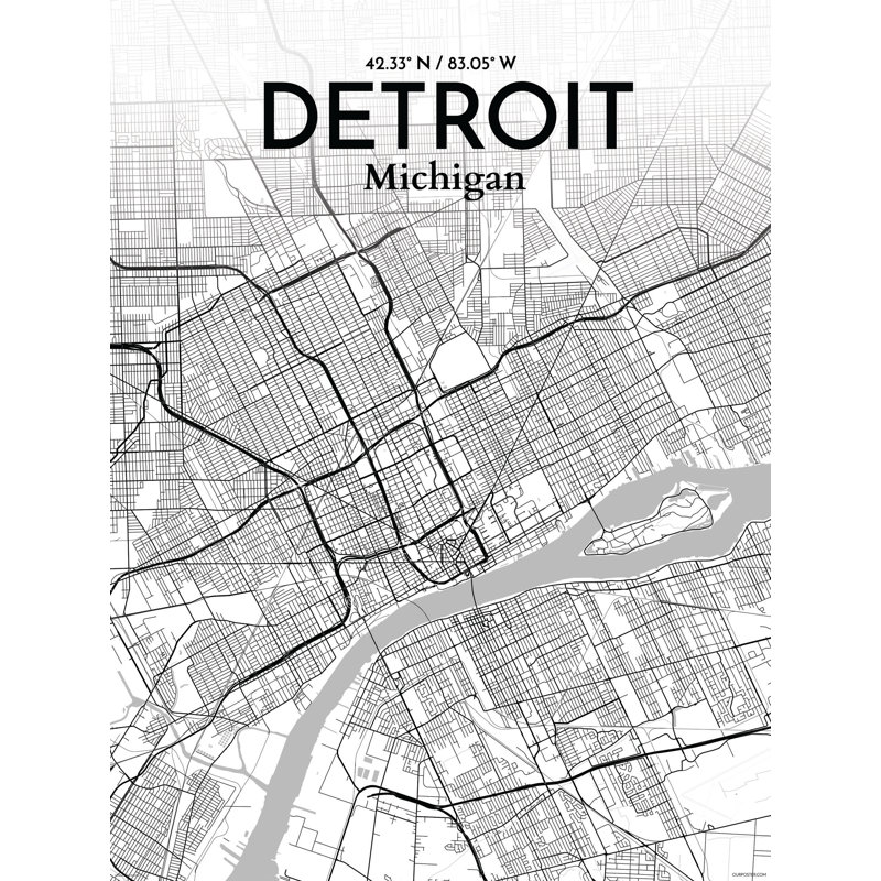 Ourposter Com Detroit City Map Graphic Art Print Poster In Tones Wayfair