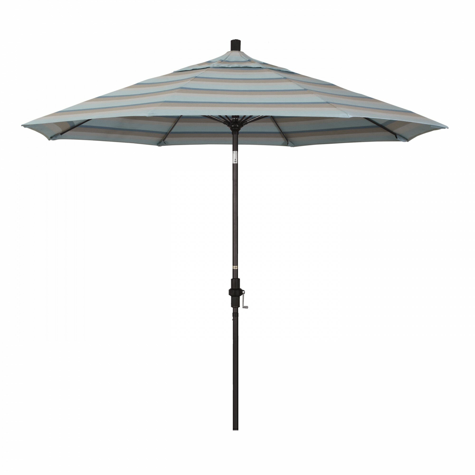 Freeport Park 9 Bronze Aluminum Patio Market Umbrella With Fibreglass Ribs Collar Tilt Crank Lift In Striped Sunbrella Wayfair Ca