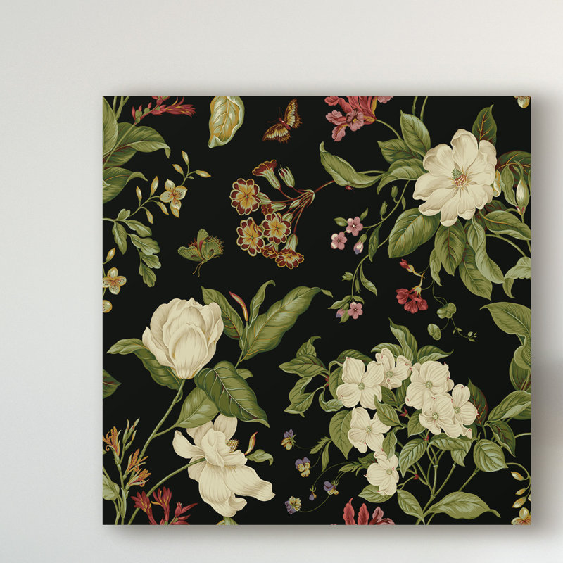 Garden Floral on Black I - Painting Print on Canvas