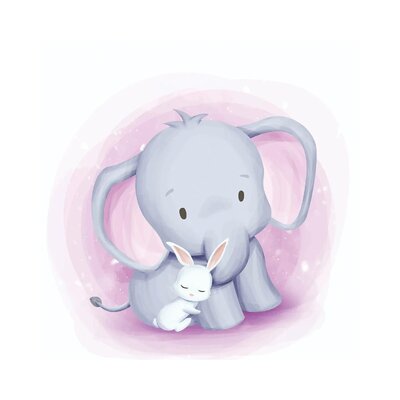 Baby Elephant And Baby Rabbit East Urban Home Size: 18