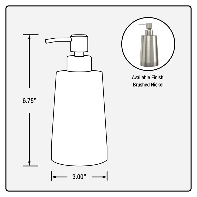 Premium Countertop Soap Or Lotion Dispenser With Large Capacity Bottle,  Brushed Nickel