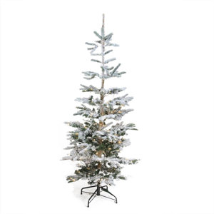 Pre-Lit Noble 6.5' Green Fir Artificial Flocked Christmas Tree with 250 Warm Clear LED Lights with Stand