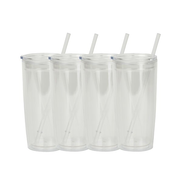 12 Large-20 oz  Orange Translucent Plastic Drinking Glasses Cups 12  Mfg USA 