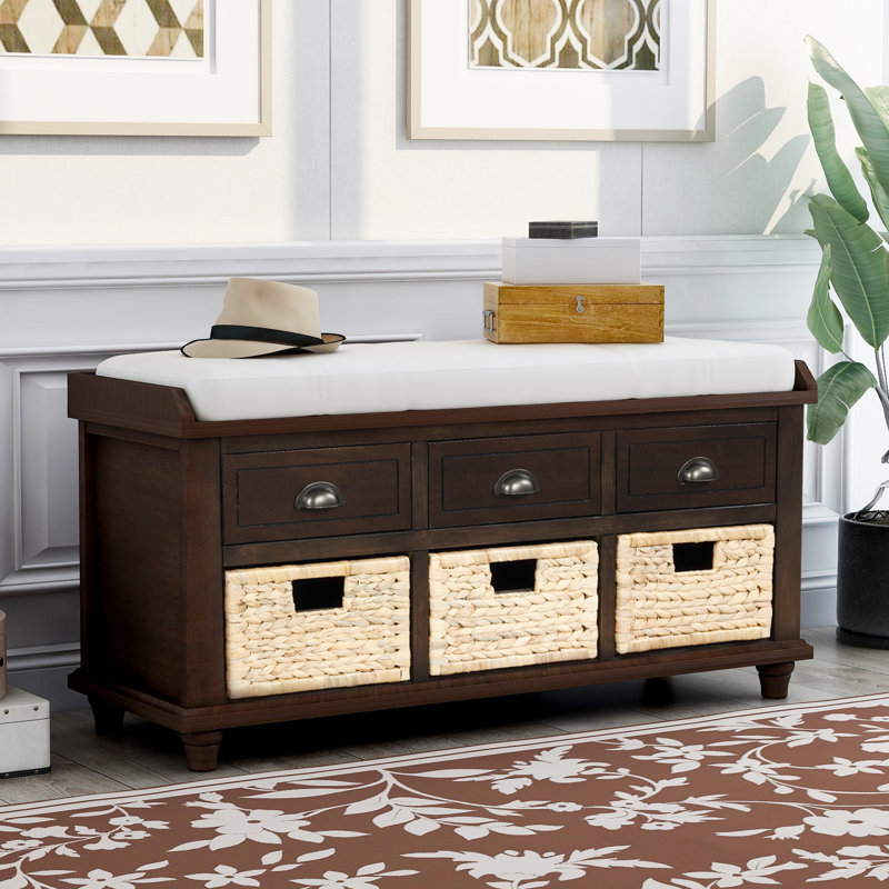 Longshore Tides Rustic Storage Bench With 3 Drawers And 3