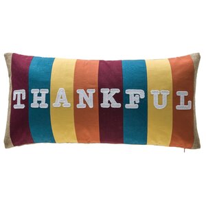Thankful Stripe Patchwork 100% Cotton Lumbar Pillow