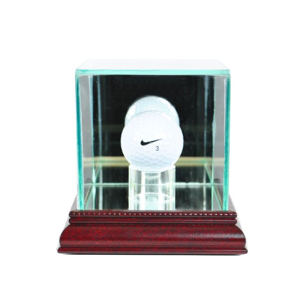 DELUXE VOLLEYBALL DISPLAY CASE w/ MIRROR & GOLD RISERS 