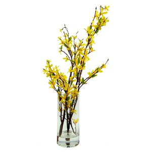 Faux Forsythia Floral Arrangement in Decorative Vase