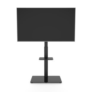 Promounts Black Swivel Floor Stand Mount for Screens with Shelving, Holds up to 88 Lb. lbs