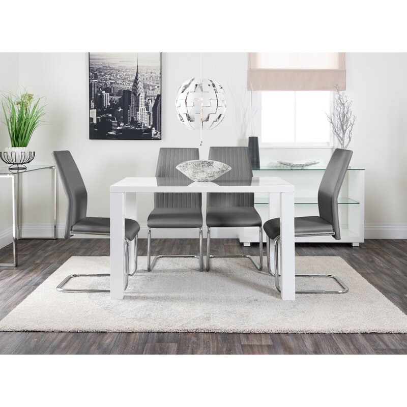 Metro Lane Wafrt White Dining Set with 4 Chairs | Wayfair ...