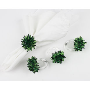 Set of 4 Creative Home Genuine Green Marble Stone Napkin Ring Set Green 