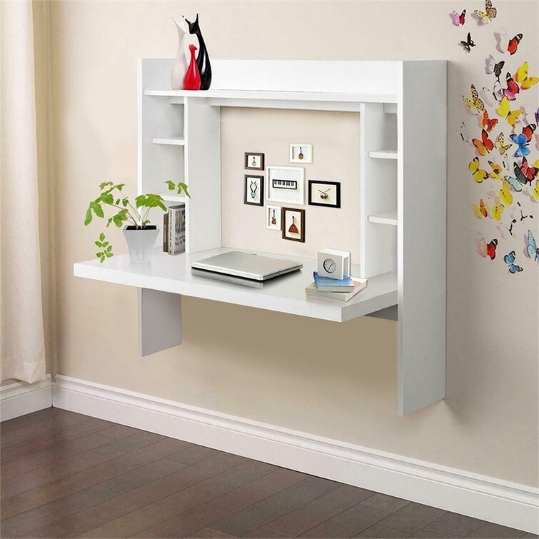 Details about   Wall Mounted Floating Folding Laptop Table w/ Bookshelf Home Furniture Black NEW