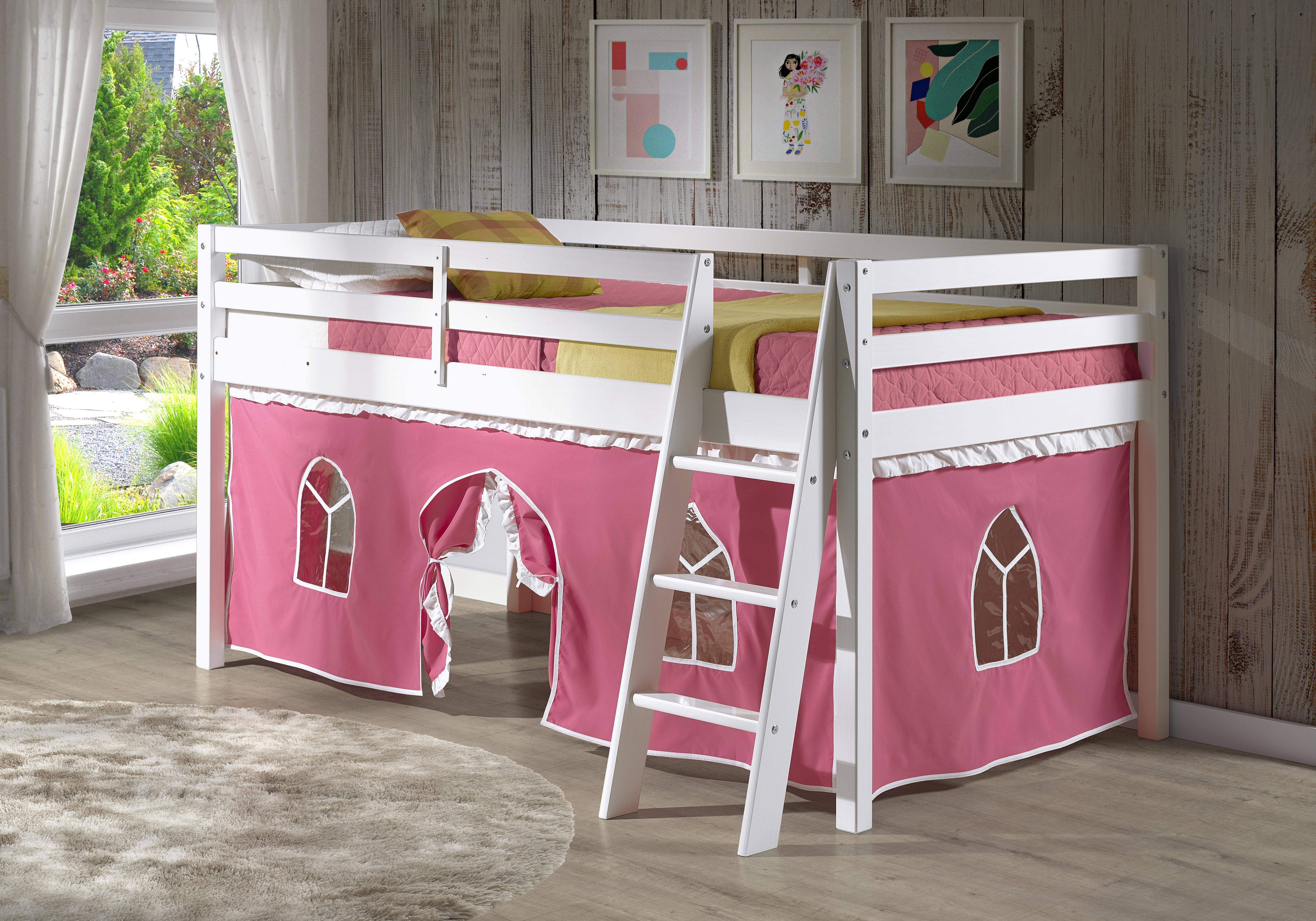 gladwin traditional twin low loft bed with tent